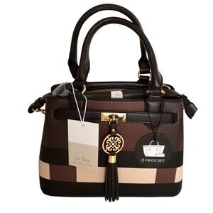 NWT Le Bag Color Block Vegan Leather Satchel Handbag Crossbody Shoulder Bag